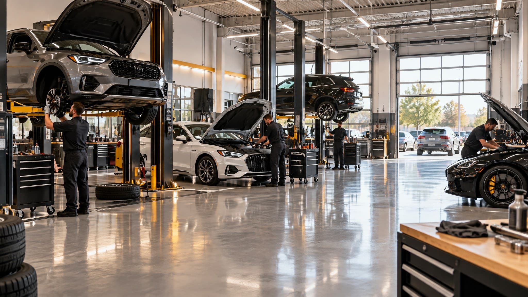Bright, modern multi-bay Lube Masters shop interior