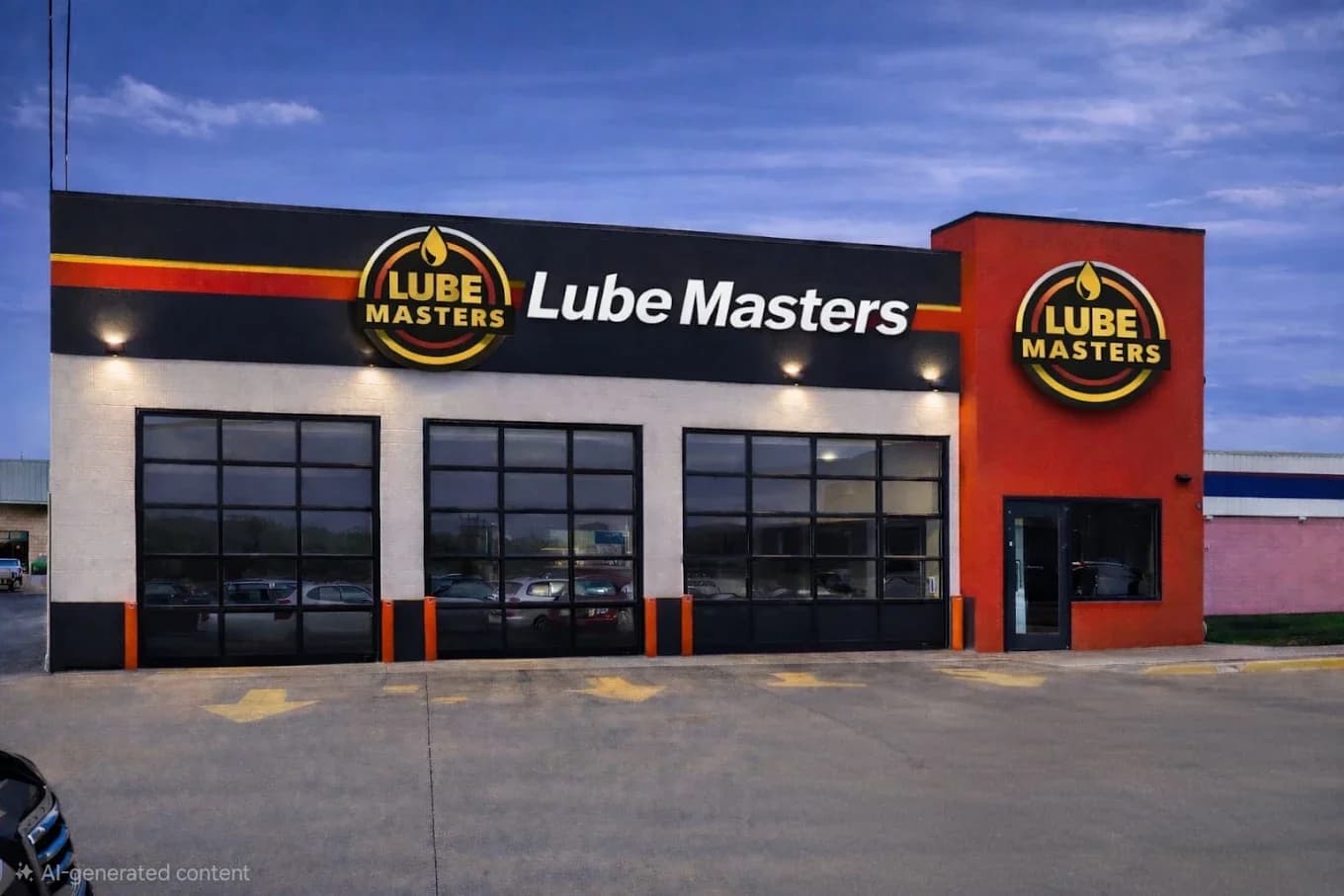 Lube Masters oil change and auto repair shop with three service bays